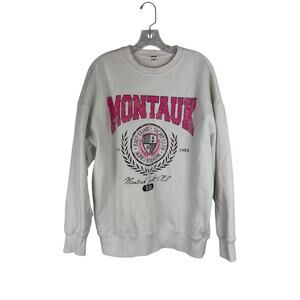Garage Womens Montauk Sweatshirt Medium White Pink Yacht Club Relaxed Oversized